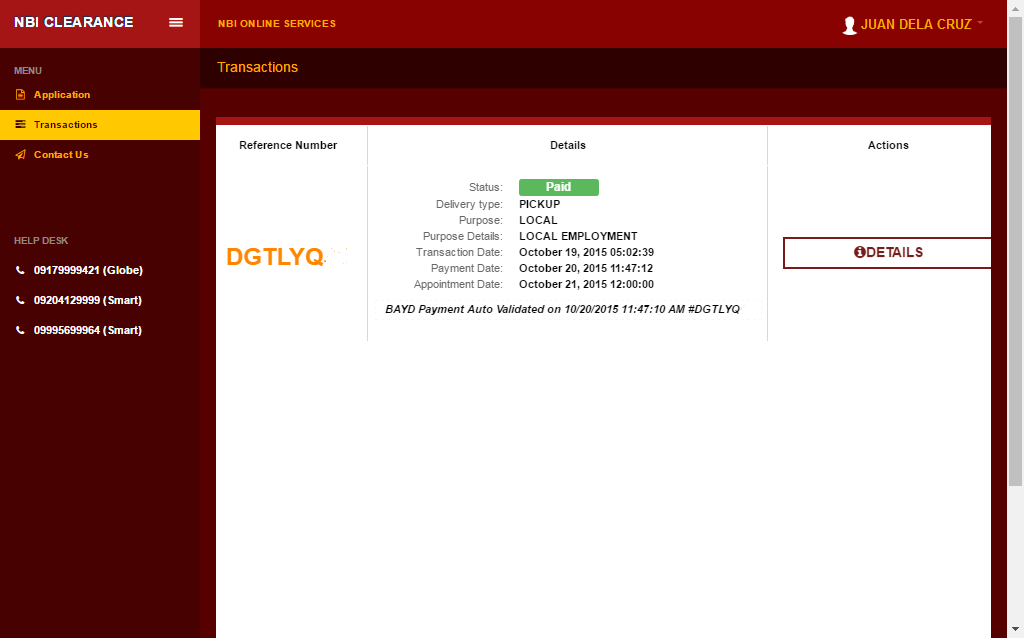 Transaction reference number form 1195